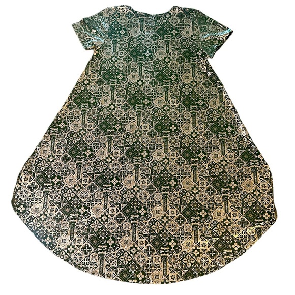 Lularoe Swing Dress Size Medium Green Cream Gold Metallic Shimmer Round Neckline - Picture 4 of 7